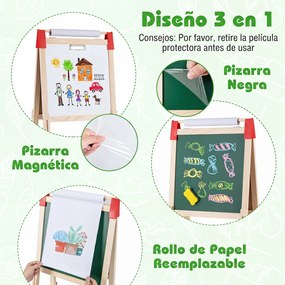 Cavalete Infantil de Madeira, 44 x 40 x 102-126 cm, Altura Regulável, Verde