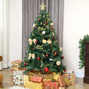 Árvore de Natal de 150 cm com Decorações 150 Luzes LED Branco Quente 8 Modos de Iluminação e 480 Ramos Verde