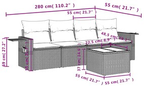 5 pcs conjunto de sofás p/ jardim com almofadões vime PE bege