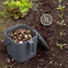 Cubo de compostagem à prova de odores com tampa e pega, 4 L, 24 x 20 x 19,5 cm, cinzento