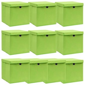 Caixas de arrumação com tampas 10 pcs 32x32x32 cm tecido verde