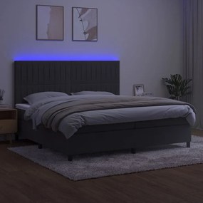 Cama box spring c/ colchão/LED 200x200cm veludo cinzento-escuro