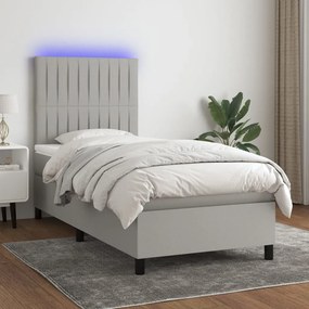 Cama box spring c/ colchão e LED 80x200 cm tecido cinza-claro