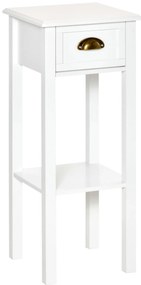 HOMCOM Mesa de Apoio com Gaveta e Prateleira de Armazenamento Estilo Moderno 30x30x75cm Branco