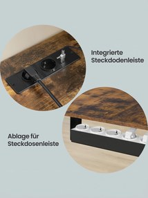 Secretária de canto com regulação elétrica da altura e estação de carregamento 160 x 140 x (72–120) cm castanho-preto