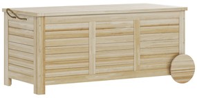 Outsunny Baú de Arrumação Exterior 185L Baú de Jardim de Madeira Impermeável com Tampa Amovível 2 Rodas 110x50x50 cm Madeira