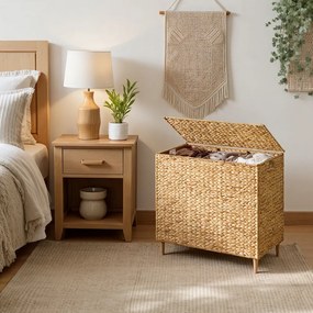 Cesto da roupa suja com 3 compartimentos 76 x 40 x 70 cm, saco interior removível, tampa e pegas, em tons natural
