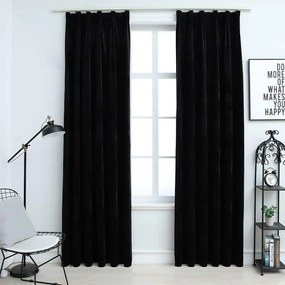 Cortinas blackout com ganchos 2 pcs 140x225 cm veludo preto