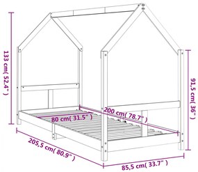 Estrutura de cama infantil 80x200 cm pinho maciço branco