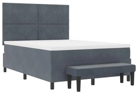 Cama Box com Colchão e Banco Cinza Escuro 140x190 cm Veludo