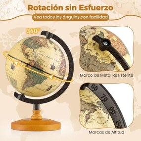 Mini Globo terrestre antigo com 14 cm de diâmetro  terrestre giratório com base de madeira para aprender geografia Bronze