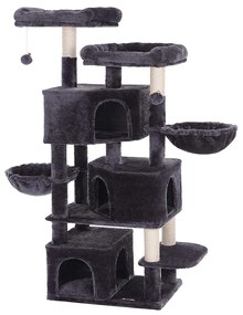 FEANDREA Árvore grande para gatos com 3 cavernas para gatos, torre para gatos de 164 cm, cinza esfumaçado PCT98G