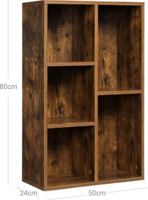 Estante com 5 compartimentos 50 x 24 x 80 cm Castanho vintage