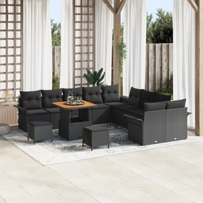 Conjunto de Sofás de Jardim vidaXL com Almofadas Pretas de Rattan de Polietileno