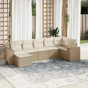 vidaXL 7 pcs conjunto de sofás p/ jardim com almofadões vime PE bege