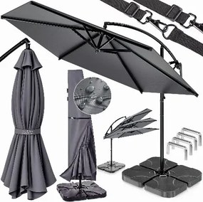 Conjunto completo de guarda-sol de 300 cm, incluindo 4 pesos e capa de proteção Antracite