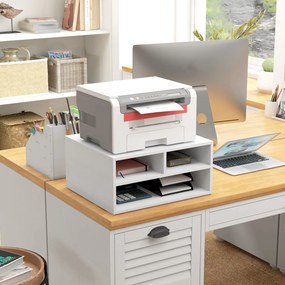 Organizador de secretária com 3 compartimentos para material de escritório e suporte para impressora, 47 x 40 x 22,5 cm  branco