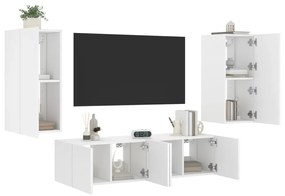 vidaXL 4pcs móveis de parede p/ TV c/ LEDs derivados de madeira branco