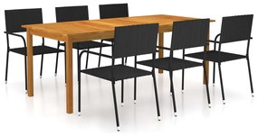 vidaXL 7 pcs conjunto de jantar para jardim preto