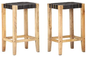vidaXL Bancos de bar 2 pcs 75 cm couro genuíno preto