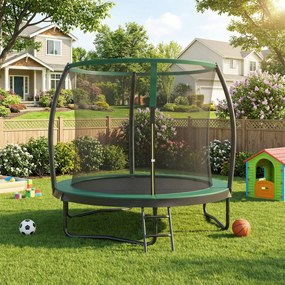 Trampolim de 244 cm de diâmetro, trampolim de jardim com rede de segurança, postes com 180 cm de altura Preto-verde escuro