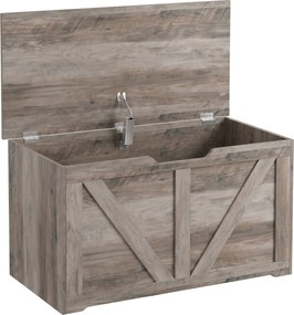HOMCOM Baú de Arrumação 100 L com Dobradiça de Segurança e Recorte em U para Entrada e Sala 80x40x45 cm Cinzento | Aosom Portugal