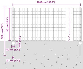 Cerca Euro com 5 Postes U Cinza 0,8x10 m Aço