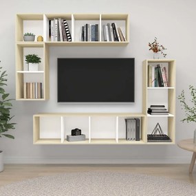 vidaXL 4 pcs conjunto móveis TV derivados madeira branco/carv. sonoma