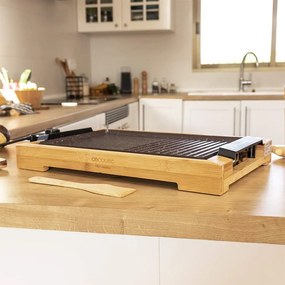 Grelhador elétrico com 2000 W, Estrutura de bambu Tasty&Grill 2000 Bamboo MixStone, Termóstato ajustável, Superfície mista Grill e grelha, Revestiment