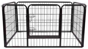 PawHut Parque para Animais de Estimação Retangular Gaiola para Cães 4 Paineis de Metal com Porta e Dupla Fechadura Cerca de Treinamento 129x84x70cm Preto