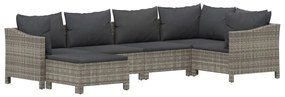 6 pcs conjunto lounge de jardim c/ almofadões vime PE cinzento
