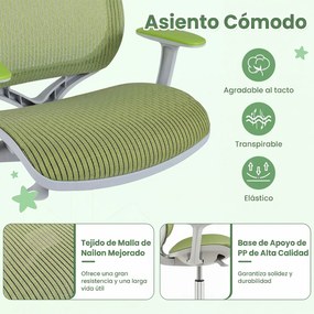 Cadeira de Escritório Infantil, 57 x 57 x 80-92 cm, (SECRETARIA NÃO INCLUIDA) Altura Ajustável, Verde