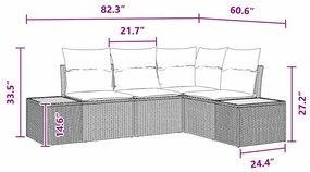 Conjunto de Sofás de 4 Peças para Jardim com Almofadas Preto Rattan Po