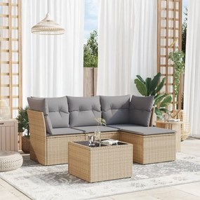 5 pcs conjunto de sofás p/ jardim com almofadões vime PE bege