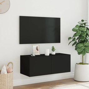 Móvel de parede para TV com luzes LED 80x35x31 cm preto