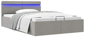 vidaXL Cama hidráulica c/ arrumação LED 120x200 cm tecido cinza-claro