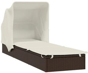 Espreguiçadeira c/ teto dobrável 213x63x97 cm vime PE castanho