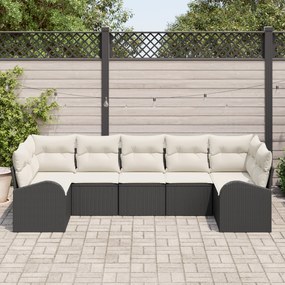 Conjunto de Sofá de Jardim vidaXL 7 Peças com Almofadas Preto Rattan d