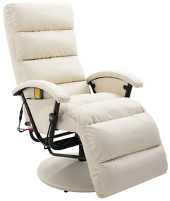 vidaXL Cadeira de massagens reclinável couro artificial branco creme