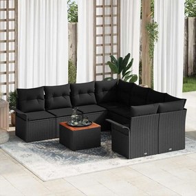 Conjunto de Sofás de Jardim vidaXL com Almofadas Preto Vime Poliéster Acácia