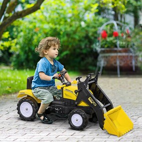 Trator a Pedais para Crianças acima de 3 Anos Trator Escavadora Infantil com Pá Dianteira 114x41x52 cm Amarelo e Preto