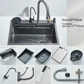 Lava-Loiça de Cozinha em Aço Inoxidável 304 com Cascata e Display Digi