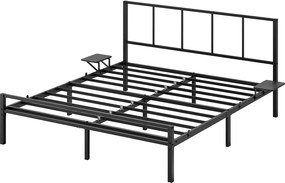 Estrutura de cama de casal 160 x 200 cm (COLCHÂO NÃO INCLUIDO)com 2 prateleiras e com estrutura metálica e estrado Preta