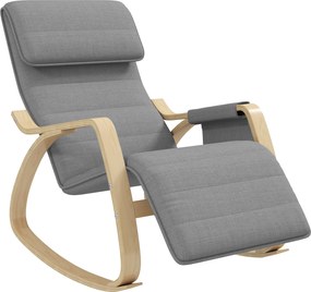 HOMCOM Cadeira de Baloiço com Apoio para os Pés Ajustável em 5 Posições, Bolso Lateral, Apoios de Braços em Madeira e Apoio de Cabeça, Cinzento | Aosom Portugal