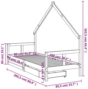 Estrutura de cama infantil c/ gavetas 80x200 cm pinho maciço