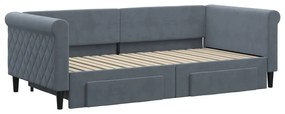 Sofá-cama c/ gavetão e gavetas 90x190 cm veludo cinzento-escuro