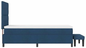 Cama Box Spring com Colchão e Banco Azul 90x200 cm Tecido