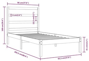 Estrutura de cama 90 x 200 cm madeira de pinho maciça