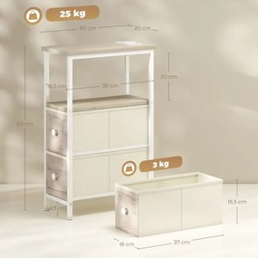 Conjunto de 2 Mesas Cabeçeiras ou mesas Apoio Estreitas 20x40x63 cm com Tomada AC Porta USB Porta USB-C 2 Gavetas Madeira e Branco