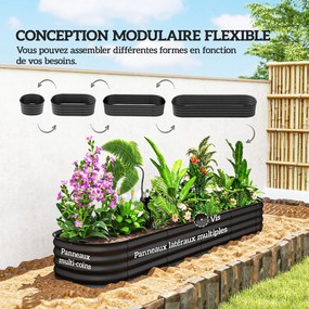 Floreira elevada de jardim em aço, modular, para legumes, plantas e flores, 240 x 62 x 30 cm